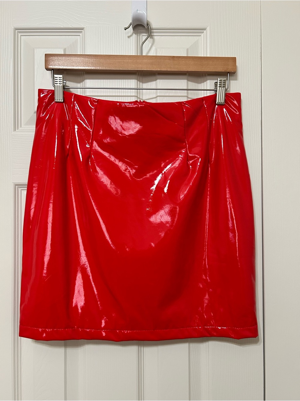 Red Patent slightly stretchy PVC like skirt size XL